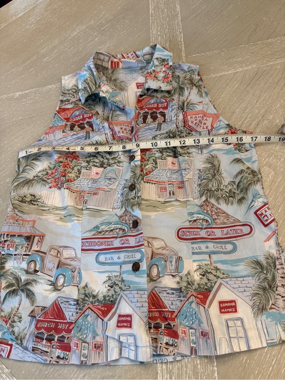 Sleeveless Vintage Tropical Beach Button-Front Tank Top Medium - Picture 5 of 12